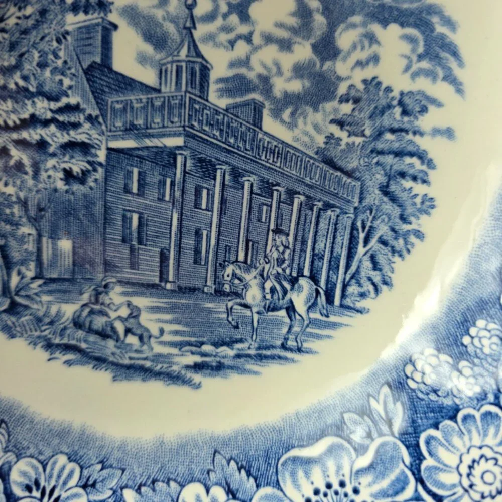 Staffordshire Liberty Blue Coupe Soup Bowl Blue White Design Mount Vernon
